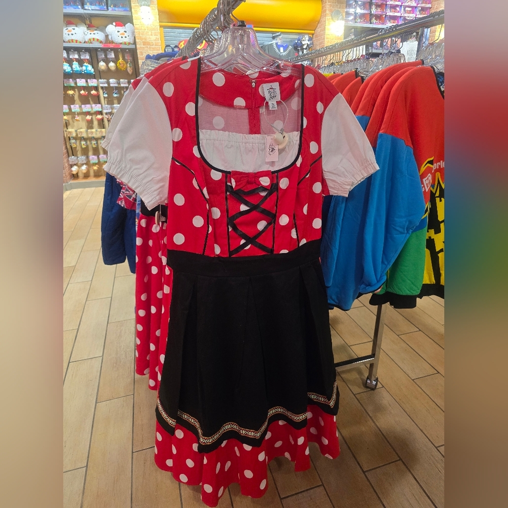 NWT Disney Parks The Dress Shop Minnie Mouse Epcot Germany Dirndl Womens Sz L